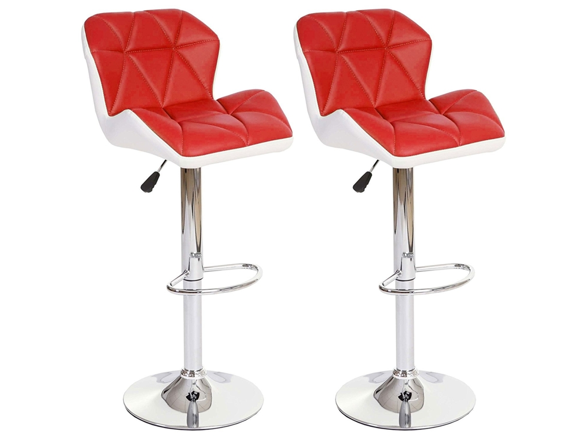 Juego de 2 taburetes de bar con reposapiés, material sintético rojo y blanco Tdb04024