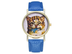 Reloj De Pulsera Para Mujer Zhoulianfa Con Estampado De Gato Y Correa De Piel Sintética Azul.