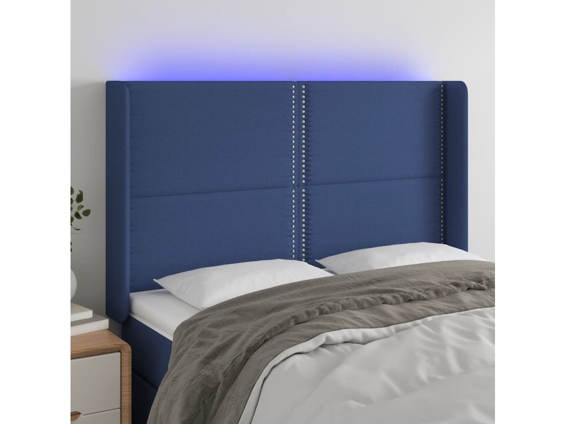 Cabecero Con Led De Tela Azul 147x16x118/128 Cm