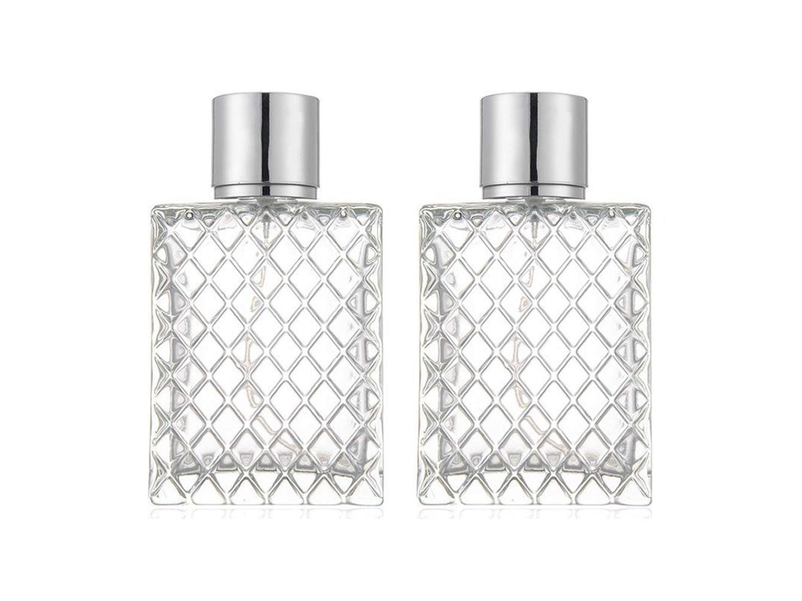 Botellas De Perfume De Vidrio Transparente Con Atomizador, Diseño De Rejillas Cuadradas, 100ml, 2 Piezas
