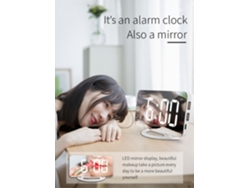 Reloj De Escritorio Digital Led Con Espejo, Alarma, Función De Repetición Y Brillo Autoajustable.