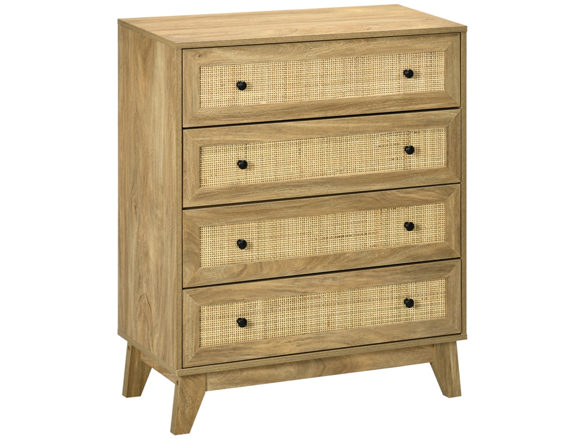 Cómoda De 4 Cajones, De Ratán, Estilo Cannage Natural, Para Dormitorio.
