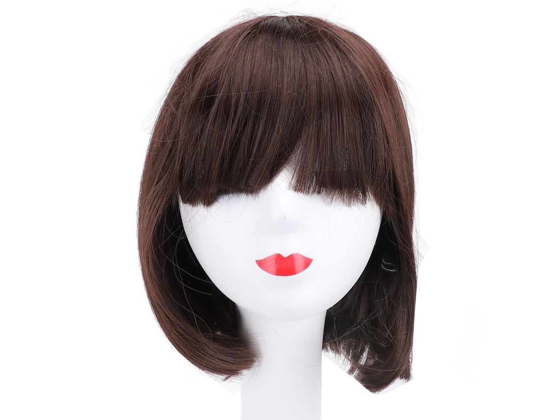 Peluca De Pelo Sintético Bob Corto Recto Marrón Oscuro Para Mujeres Con Fibra De Alta Temperatura Y Forro Respirable