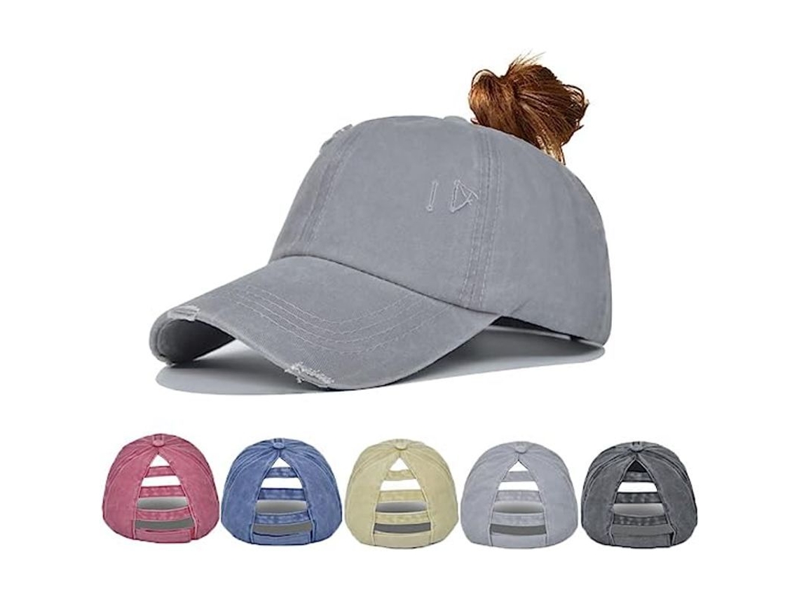 Gorra De Béisbol Unisex De Mezclilla Lavada Con Orificio Para Carril Alto, Ajustable Para Todas Las Estaciones Con Velcro.