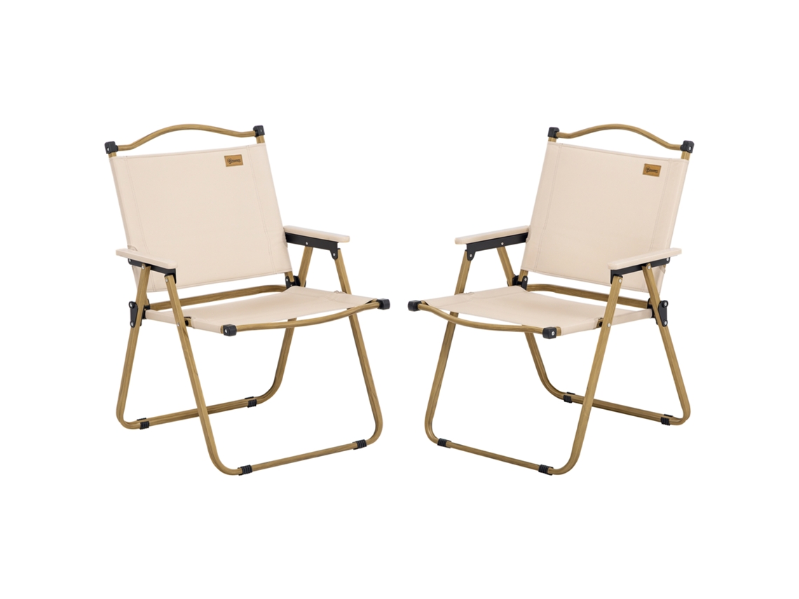 Set 2 Sillas De Jardín Plegables Con Reposabrazos Para Camping Y Playa En Tela Oxford Y Acero 54x59x78 Cm Caqui