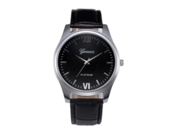 Reloj De Pulsera Casual Con Números Romanos Y Correa De Cuero Pu Moda (negro)