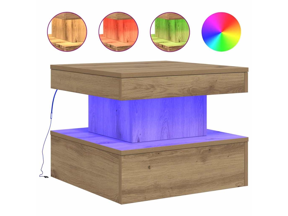 Maison Exclusive - Mesa De Centro Con Luces Led Roble Artisian 50x50x40 Cm