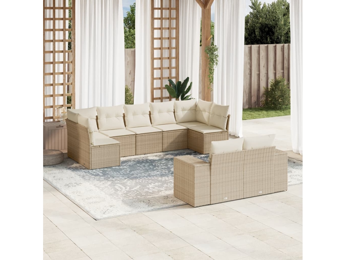 Conjunto de sofá de jardín de 9 piezas con cojines, mimbre sintético beige, Dkd Home Decor