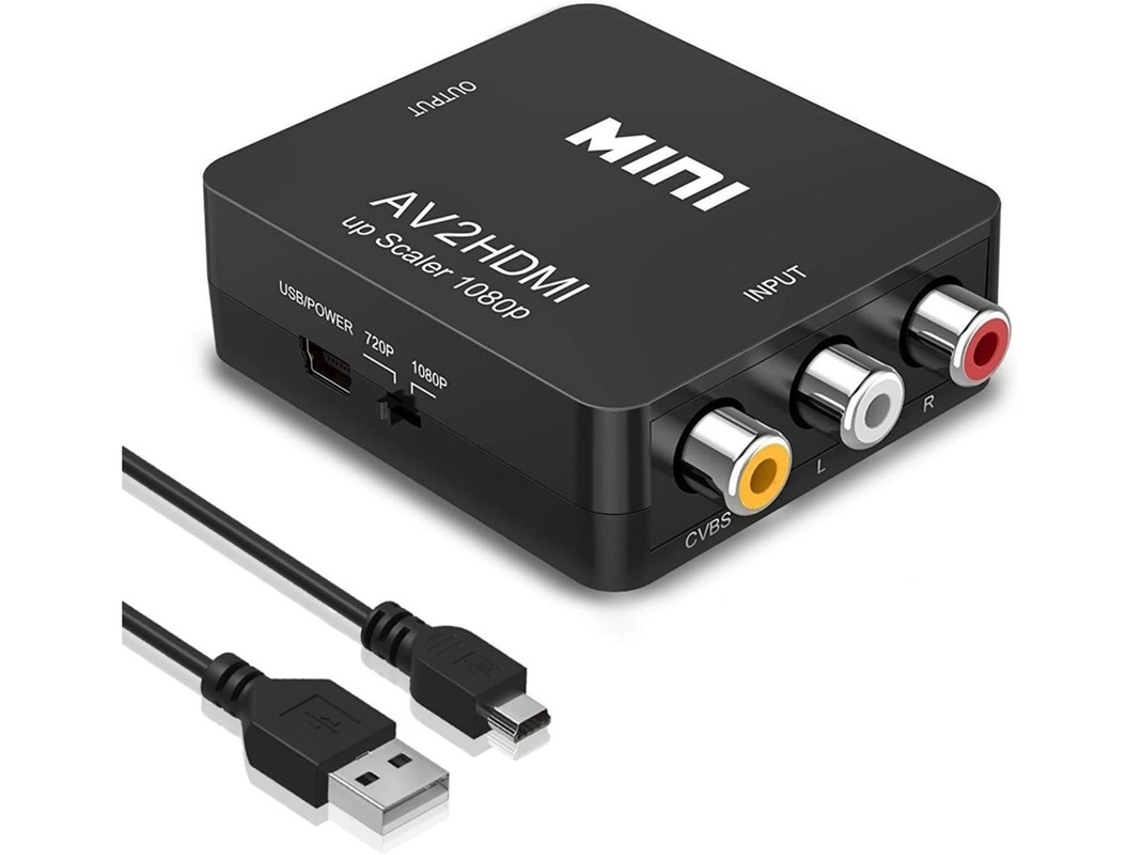 Adaptador convertidor RCA AV compuesto CVBS a HDMI de 1080p con cable de alimentación USB incluido Grabador de video DVD compatible PAL/NTSC Bestvite