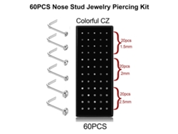 Kit De 60 Piezas De Acero Inoxidable Para Perforaciones Corporales: Anillos Para Nariz, Labios Y Lengua - Plata Excelente