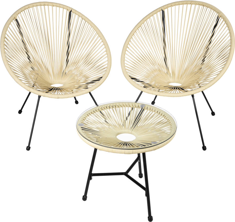 Tectake 800730 Set de 2x sillas mesa redondas acapulco estructura acero estilo retro muebles exterior patio terraza disponible en diversos colores beige no. 403310 conjunto 2 68x72x79