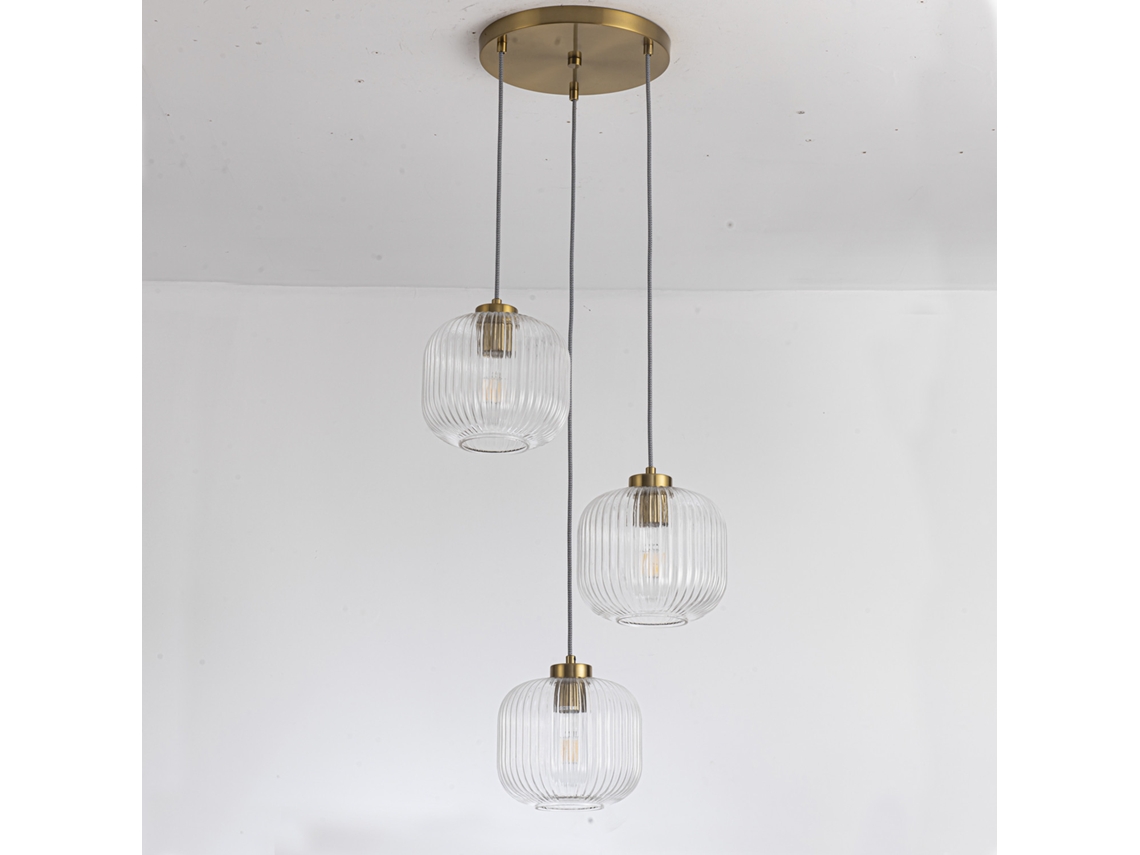 Lámpara Colgante LEDKIA (Transparente - E27 - 3x40 W - Vidrio)
