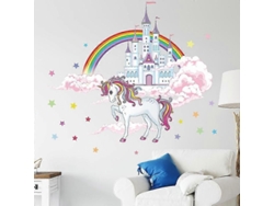 Conjunto de pegatinas de pared con arcoíris, castillo en las nubes, estilo moderno, 90 x 30 cm