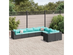 Conjunto de sofá de jardín de 9 piezas con cojines, ratán negro, Dkd Home Decor