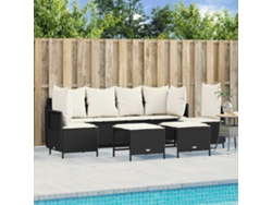 Conjunto de 5 sofás de jardín con cojines de mimbre sintético negro, Dkd Home Decor