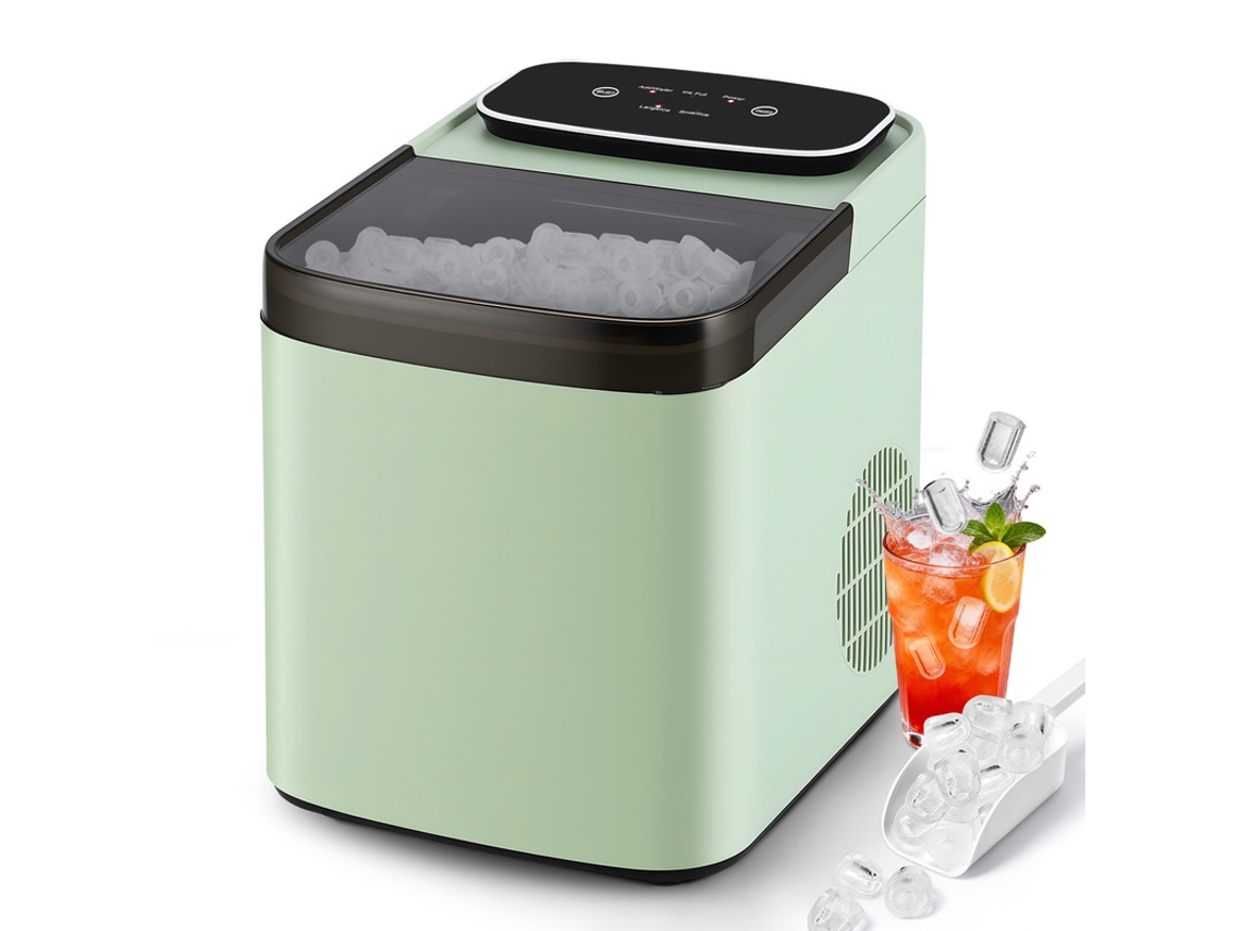 Nettlife Máquina De Hielo Portátil Verde 14kg/24h, Depósito 1.2l, 2 Tamaños De Cubitos Con Pala Incluida