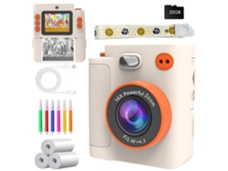 Cámara instantánea infantil PANOONA con función de impresión, HD 1080p, con tarjeta SD de 32 GB, color beige.