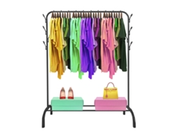Perchero Burro Premium Rack 1 Stand NYANA Home 148x110x41cm, 8 ganchos, 1 barra para colgar, 1 balda inferior Negro.
