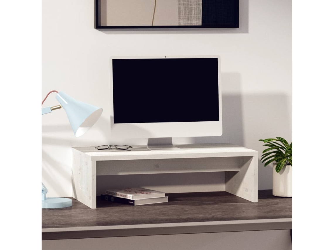 Soporte de monitor madera maciza de pino blanco 50x27x15 cm