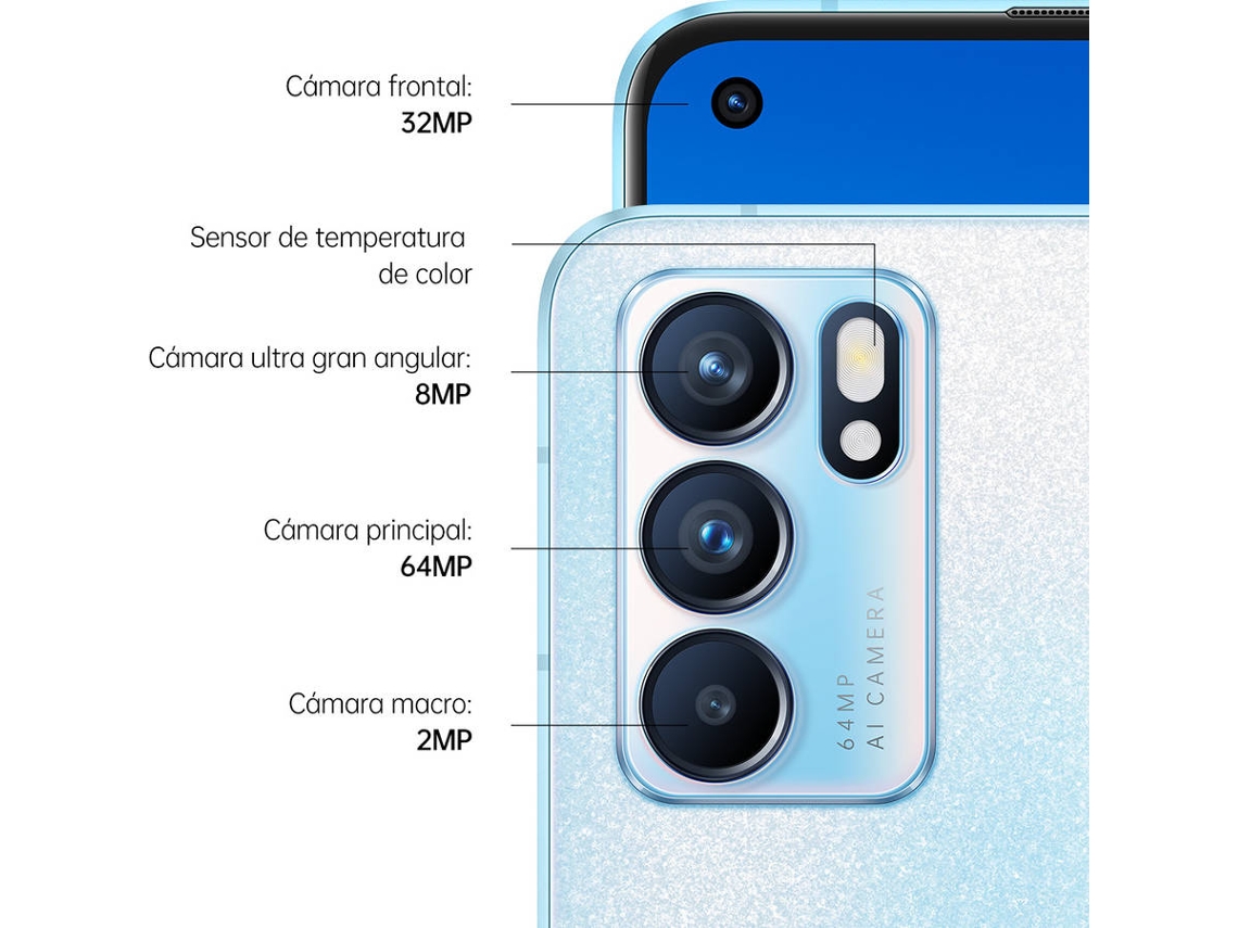 Smartphone OPPO Reno 6 5G (6.44'' - 8 GB - 128 GB - Azul)