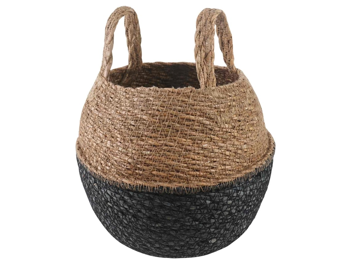 Maceta Vidaxl con asas, negra, Ø 22 x 20 cm, 100 % hierba marina