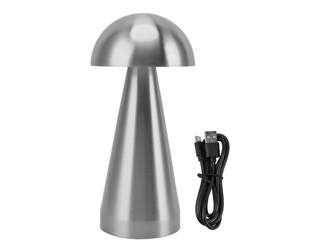 Lámpara De Mesa Led Con Forma De Seta, Regulable, Inalámbrica, Recargable, 3 Temperaturas De Color, Plateada.