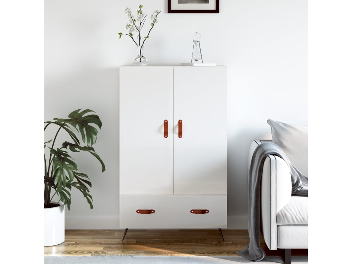 Aparador Alto Madera De Ingeniería Blanco Brillo 69,5x31x115 Cm