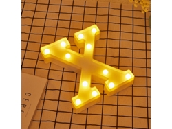 Letra LED X Iluminada con Luz Blanca Cálida, Altura 22cm, Funcionamiento a Pilas 2*AA