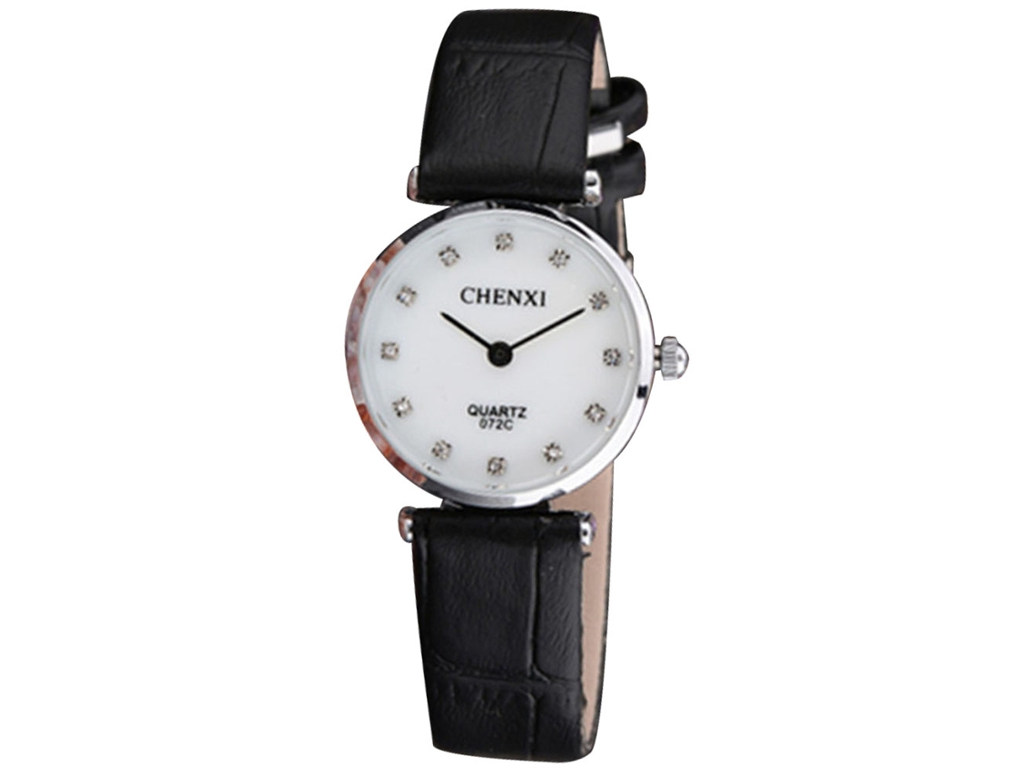 Reloj De Pareja De Cuero Chenxi Con Cristales Para Mujeres Y Hombres