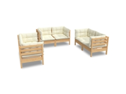 Maison Exclusive - Muebles De Jardín 6 Pzas Y Cojines Madera Maciza De Pino Crema