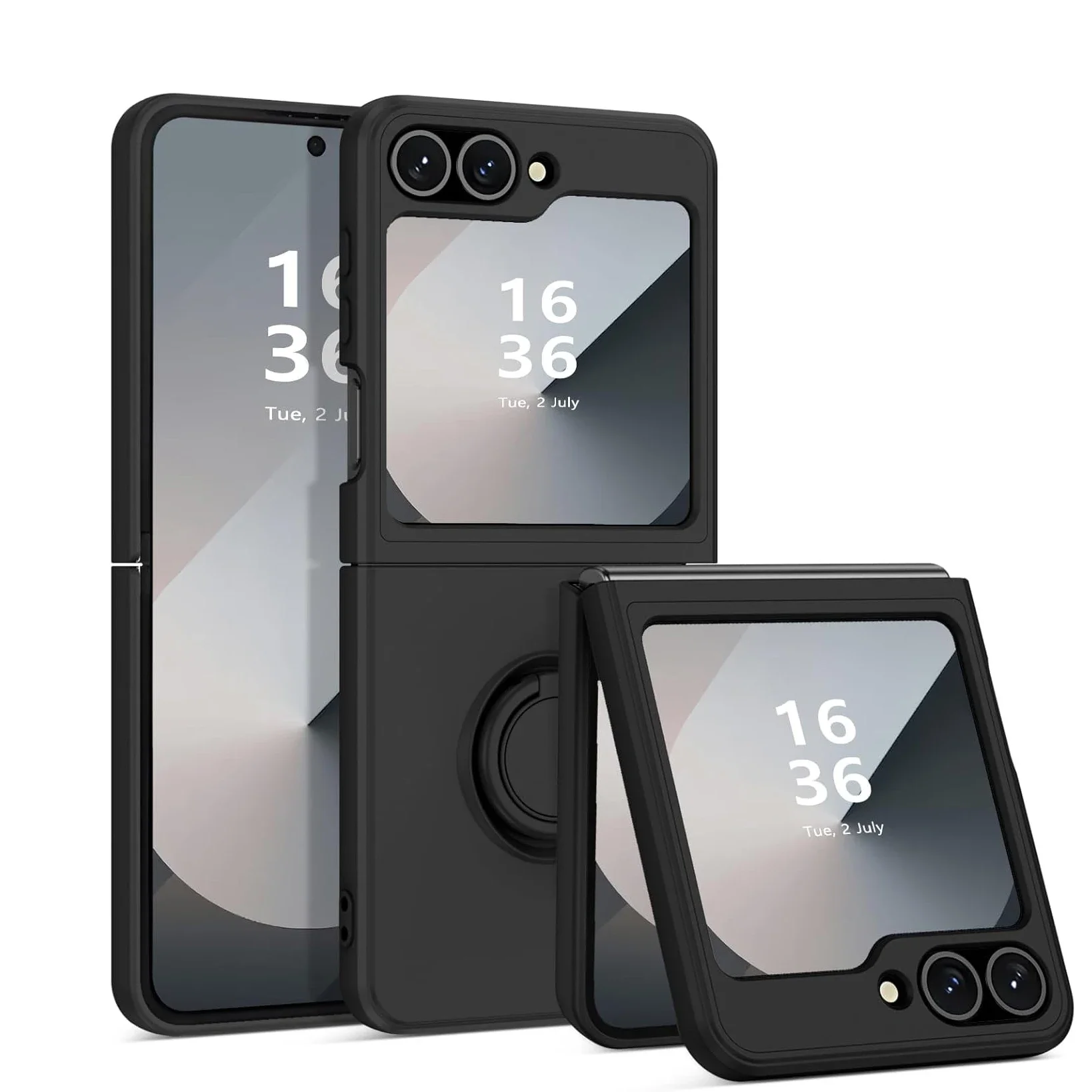 (negro, Galaxy Z Flip3 5g) Funda Protectora De Silicona Líquida, A Prueba De Golpes Y Antideslizante, Soporte De Anillo, Material Tpu Suave.