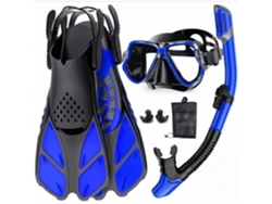 Set De Snorkel 3 Piezas Máscara, Snorkel, Aletas Ajustables, Color Azul-negro, L (42-45).