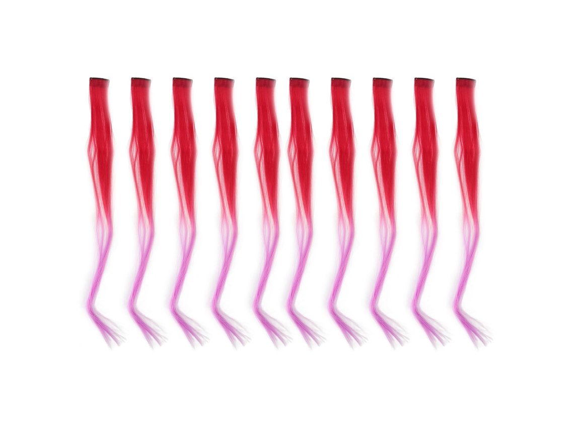 10pcs Extensión De Pelo Clip-on Largo Recto Colorido Degradado Rojo Oscuro A Morado Para Cosplay Fiesta