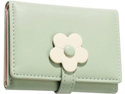 Monedero Decorativo Para Niñas, De Piel Sintética Verde, Plegable En Tres Partes, Estilo Coreano.