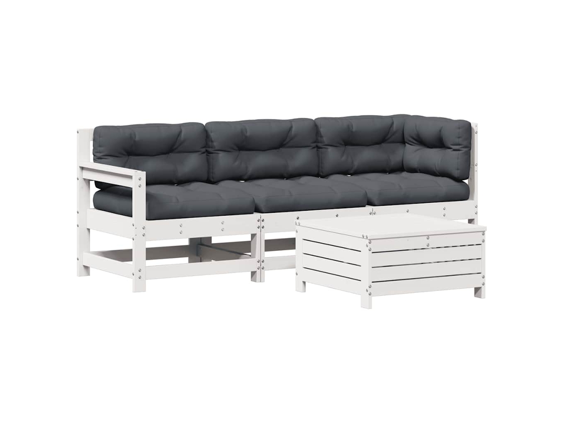 Maison Exclusive - Set Muebles Jardín 4 Pzas Con Cojines Madera Maciza Pino Blanco