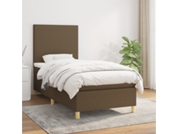 Cama Box Spring Con Colchón Tela Marrón Oscuro 80x200 Cm