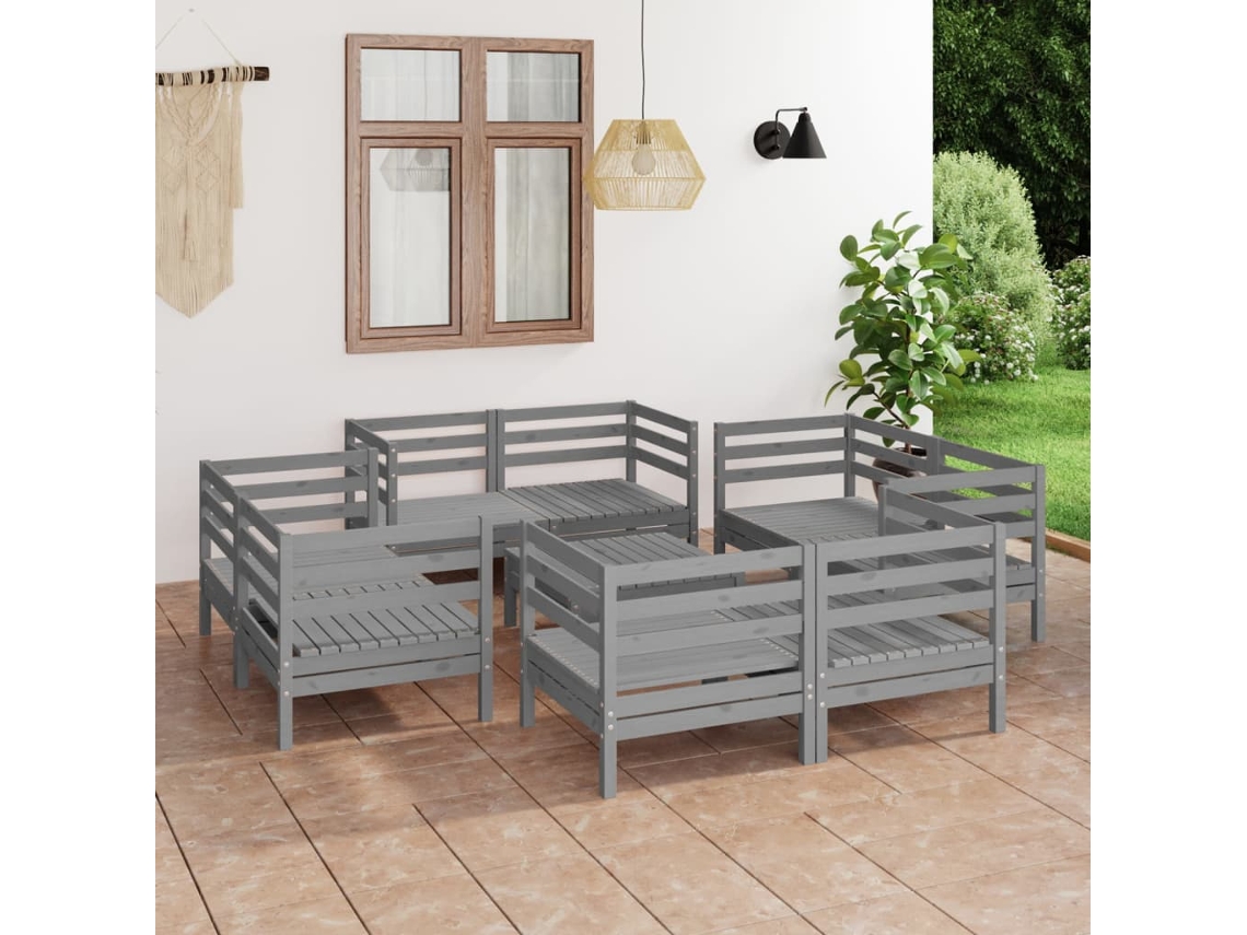Conjunto de salón de jardín de 2 piezas de pino macizo gris Dkd Home Decor