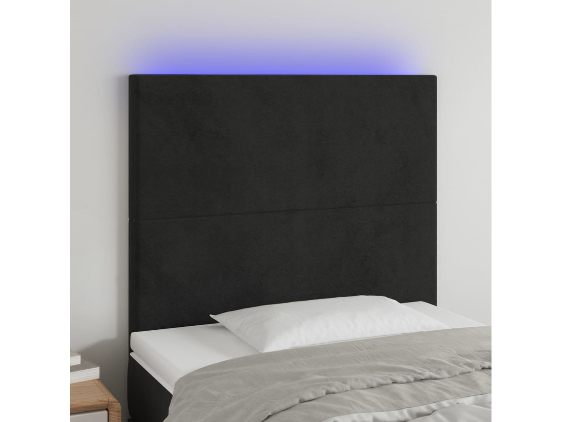 Cabecero Con Luces Led Terciopelo Negro 100x5x118/128 Cm