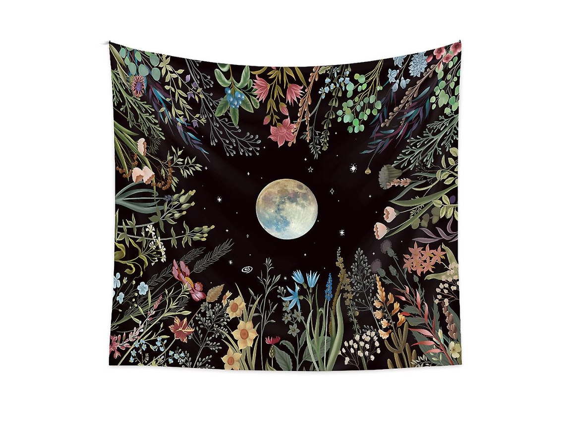 Omni-manta De Pared Psicodélica, Estrellas Luna Flores, Decoración Para Sala Dormitorio Oficina, 130x150cm