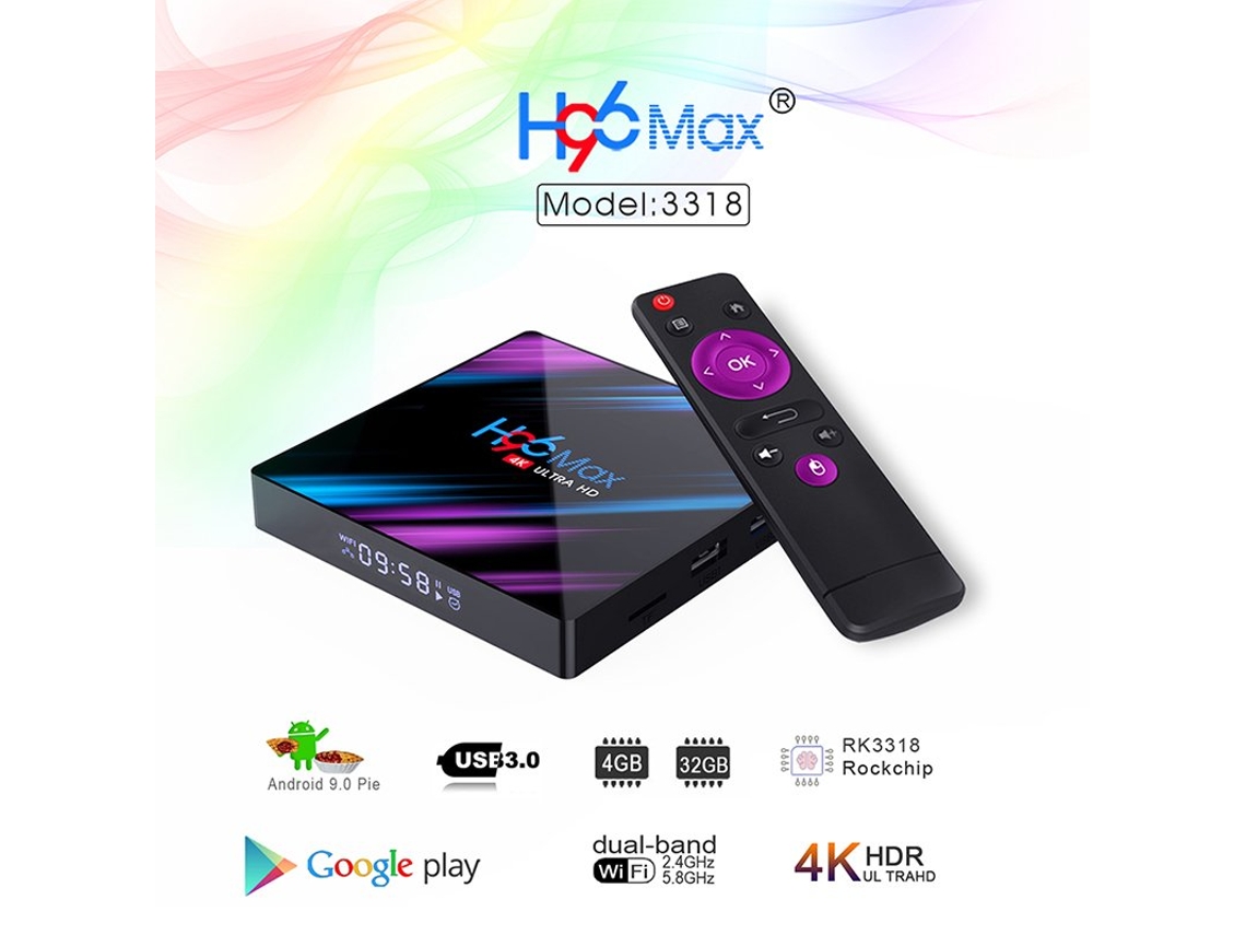 Box Smart Tv H96 max 3318 Quad-Core 2 + 16G / 4 + 32G Android 9.0 HD Network Enchufe de la UE
