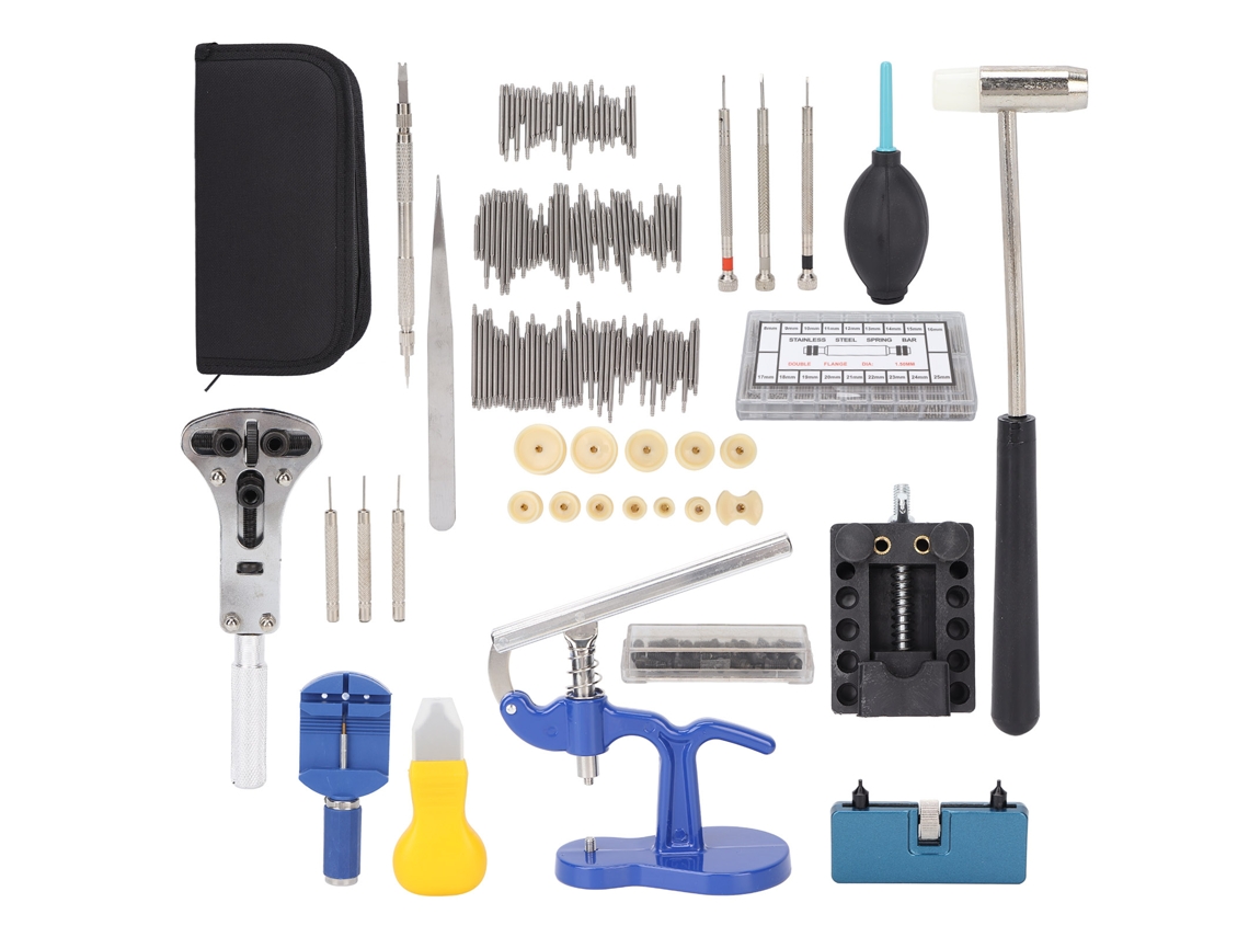 Kit completo de herramientas para reparación de relojes con estuche para cambio de pilas