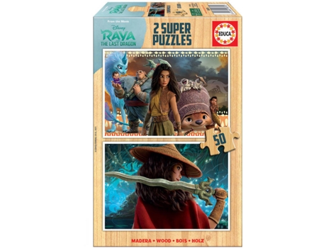 Puzzle EDUCA 2x Super Puzzle 50 Madera Raya e el Ultimo Dragón (Edad Mínima: 3 Años - 100 Piezas)