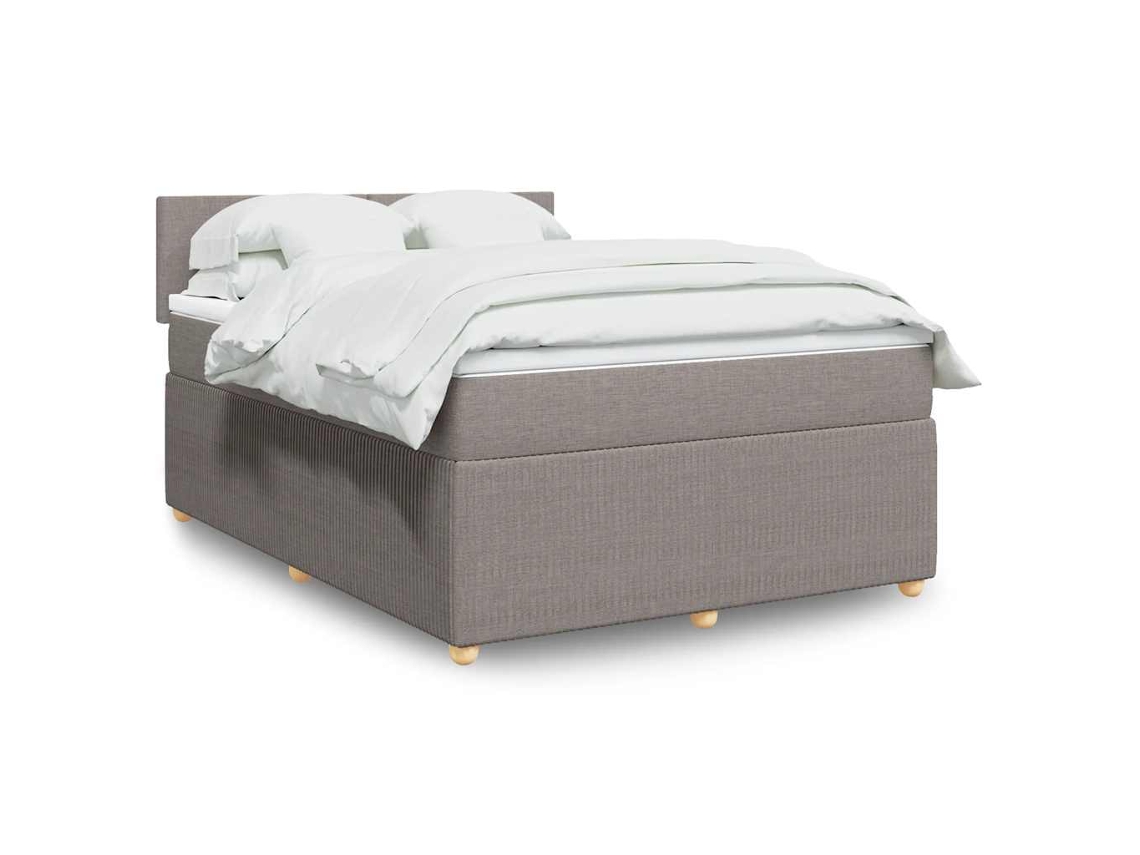 Cama Box Spring Con Colchón Tela Gris Taupe 140x200 Cm