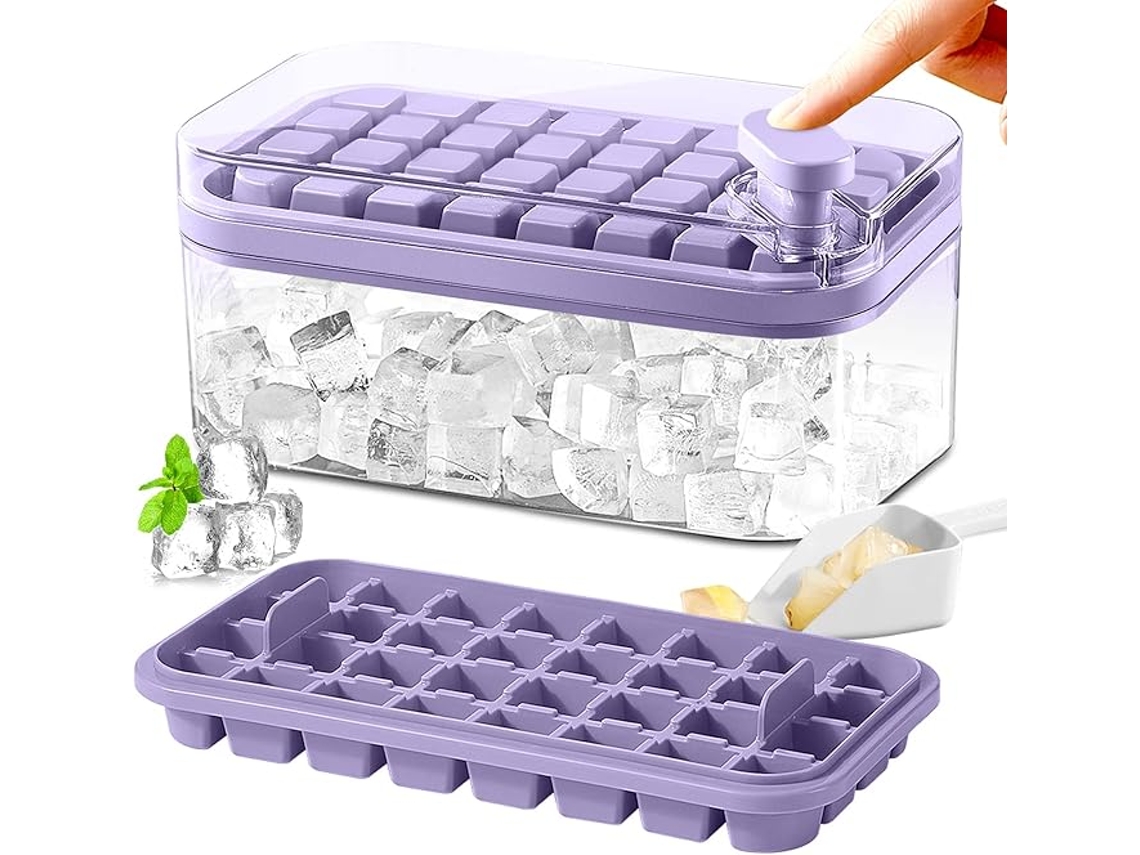 Bandeja Para Cubitos De Hielo Con Tapa Y Recipiente, 64 Moldes Para Cubitos De Hielo, Bandeja De Fácil Desmolde Con Botón De Liberación. Panoona