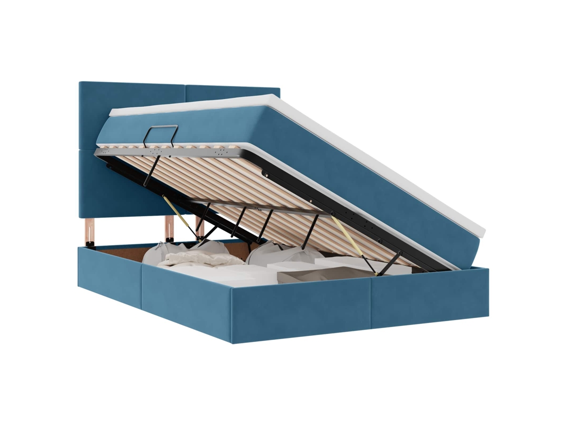 Maison Exclusive - Cama Con Almacenamiento Y Led Con Led Azul Oscuro 140 X 200 Cm