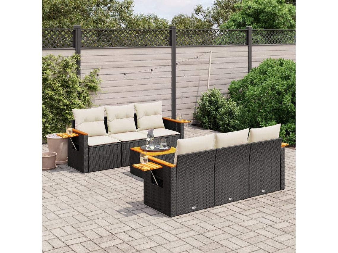 Conjunto de sofá de jardín de 7 piezas con cojines de mimbre negro de DKD Home Decor