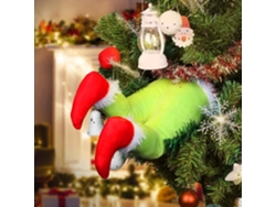 Adornos navideños con forma de piernas de elfo: estrella para el árbol de Navidad con piernas de peluche articuladas y adornos para fiestas con corona.