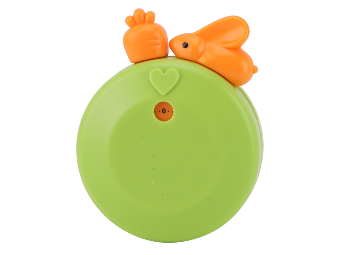 Temporizador De Cocina Mecánico Con Diseño De Conejo De Dibujos Animados Y Alarma De Cuenta Regresiva Verde.