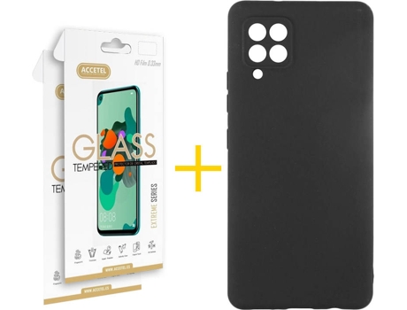 Funda y Protector de Vidrio 2 x Samsung Galaxy A42 5G ACCETEL Silicona Líquida Negro