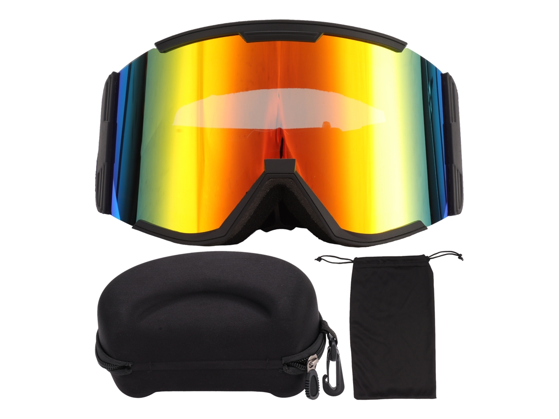 Gafas De Esquí Adulto De Doble Capa Anti Niebla Con Campo Visual Amplio, Cilindricas, Resistente Al Viento Para Escalada Marco Negro Lente Roja